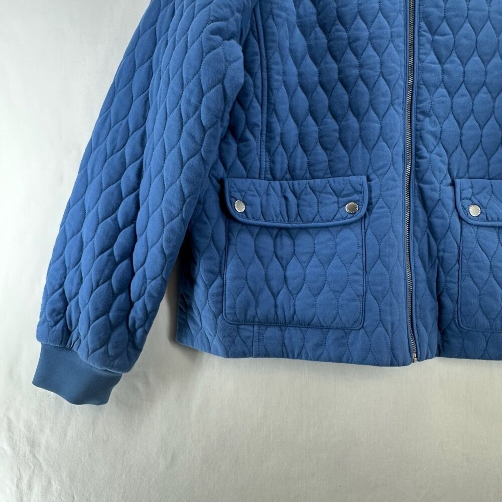 Talbots Quilted Bomber Jacket Womens XL Full Zip Pattern Lined Snap Pockets Blue - Picture 8 of 12